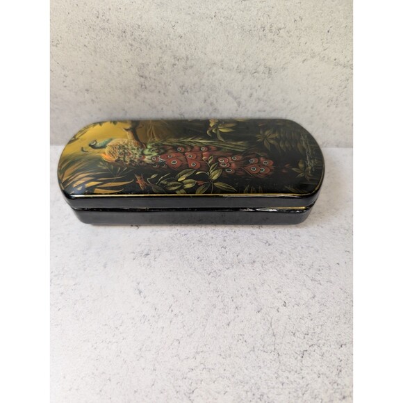 Hand-Painted Russian Lacquer Box – Peacock Scene – Long Trinket Box Red Interior - Picture 6 of 9
